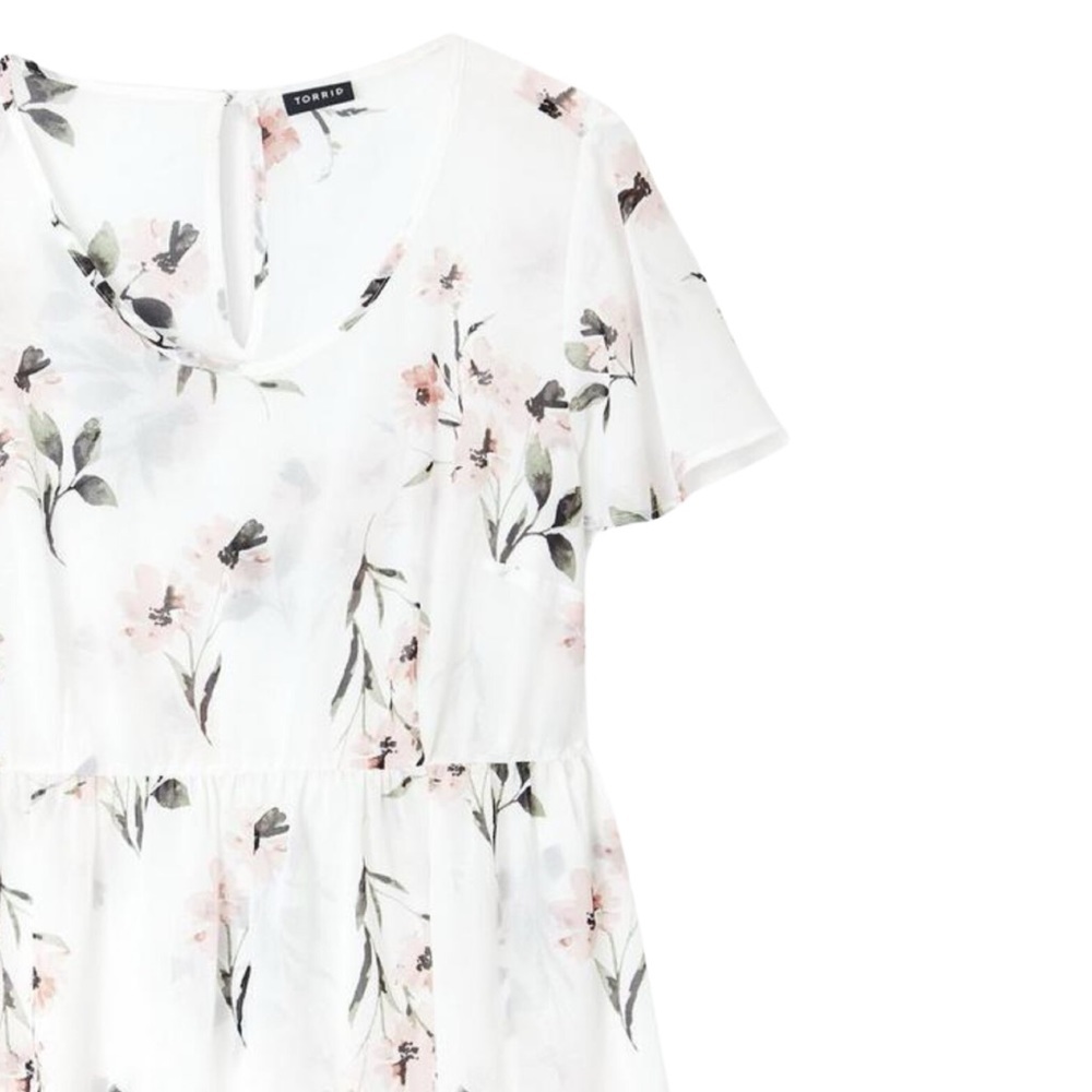 Torrid NEW Tunic Floral Chiffon Hi Lo Ivory White Pink Medium Large 10 M L NWOT - Picture 6 of 13